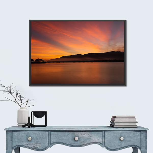 Sea Coast At Sunset Canvas Wall Art-1 Piece-Floating Frame-24" x 16"-Tiaracle