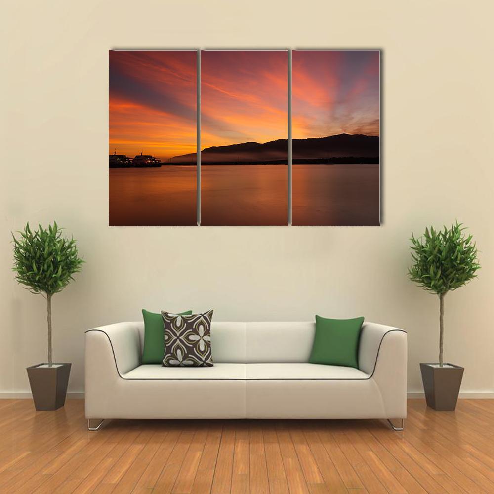 Sea Coast At Sunset Canvas Wall Art-3 Horizontal-Gallery Wrap-37" x 24"-Tiaracle
