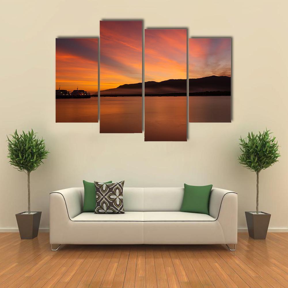 Sea Coast At Sunset Canvas Wall Art-4 Pop-Gallery Wrap-50" x 32"-Tiaracle