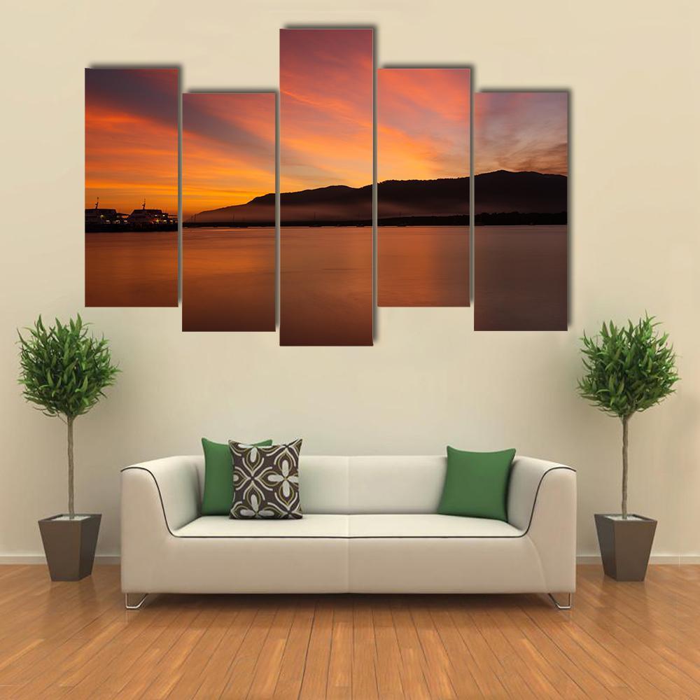 Sea Coast At Sunset Canvas Wall Art-5 Pop-Gallery Wrap-47" x 32"-Tiaracle