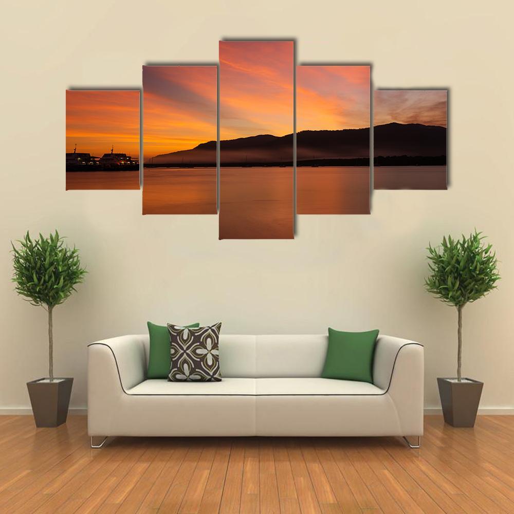 Sea Coast At Sunset Canvas Wall Art-5 Star-Gallery Wrap-62" x 32"-Tiaracle