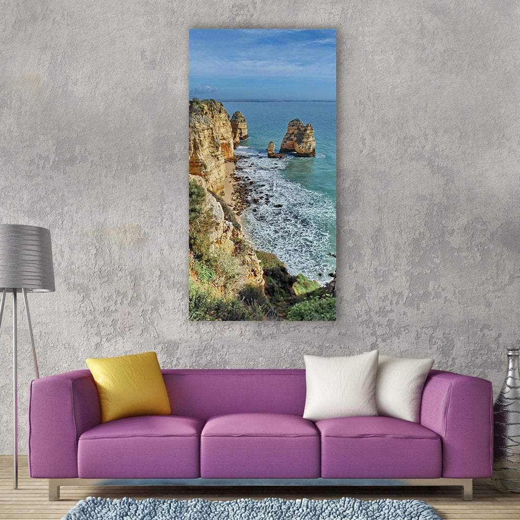 Sea Coast Of Algarve In Portugal Vertical Canvas Wall Art-1 Vertical-Gallery Wrap-12" x 24"-Tiaracle