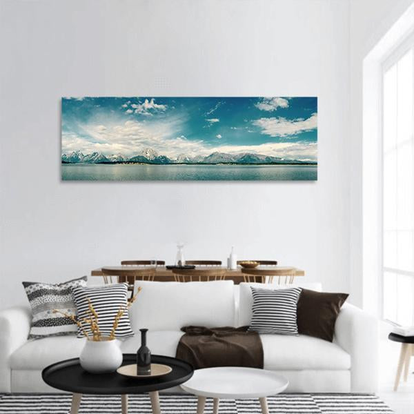 Sea Coastline Under Blue Sky Panoramic Canvas Wall Art-1 Piece-36" x 12"-Tiaracle