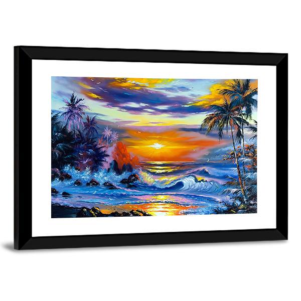 Sea Evening Landscape Canvas Wall Art-3 Horizontal-Gallery Wrap-25" x 16"-Tiaracle
