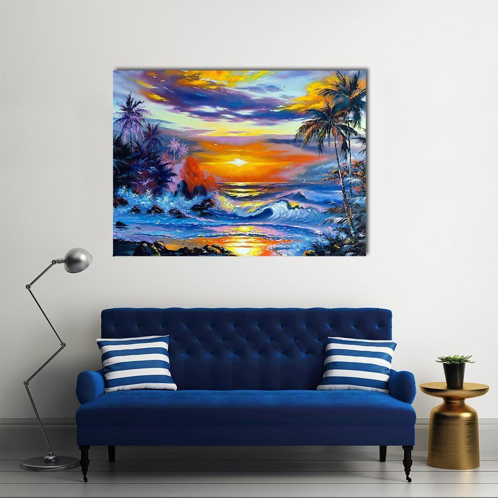 Sea Evening Landscape Canvas Wall Art-5 Pop-Gallery Wrap-47" x 32"-Tiaracle