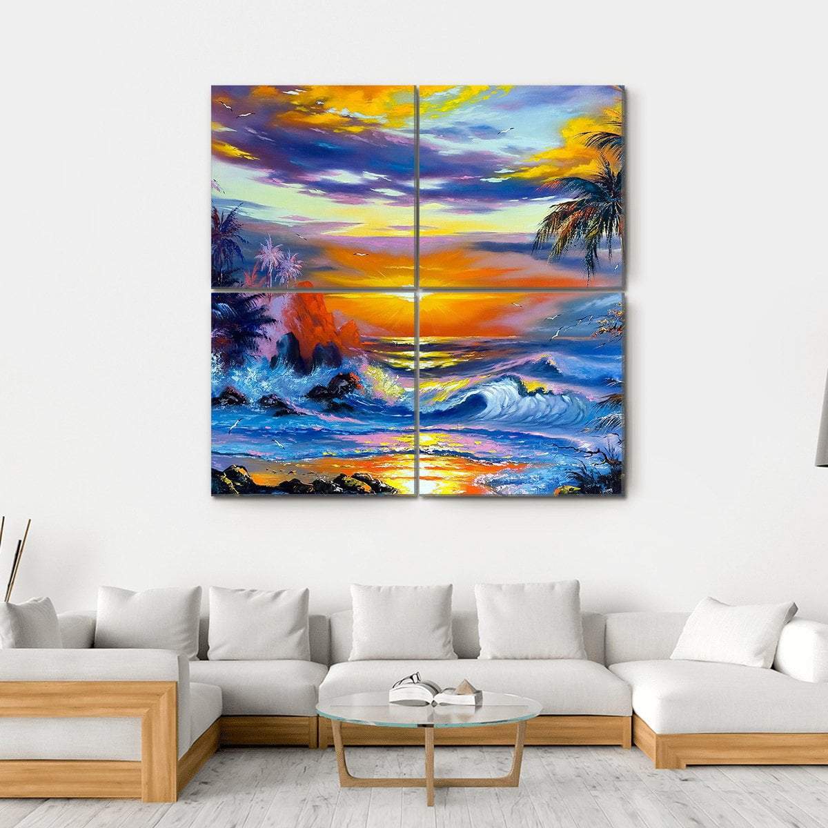 Sea Evening Landscape Canvas Wall Art-4 Square-Gallery Wrap-17" x 17"-Tiaracle