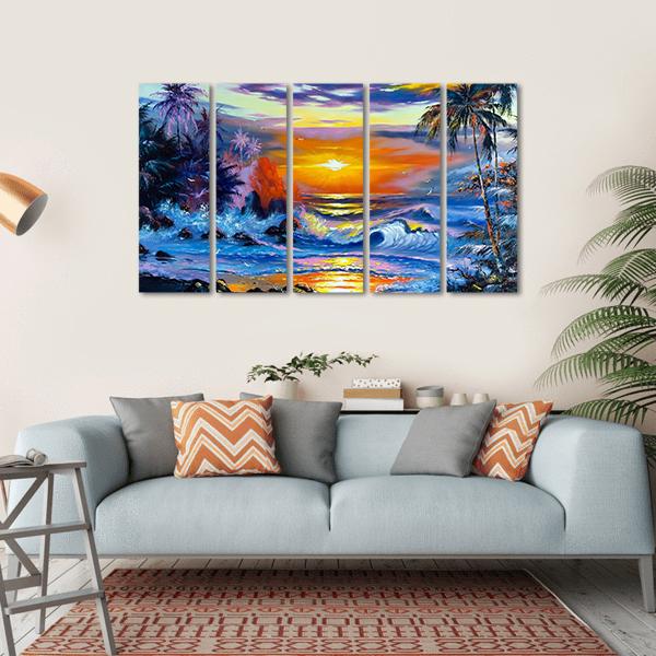 Sea Evening Landscape Canvas Wall Art-5 Horizontal-Gallery Wrap-22" x 12"-Tiaracle