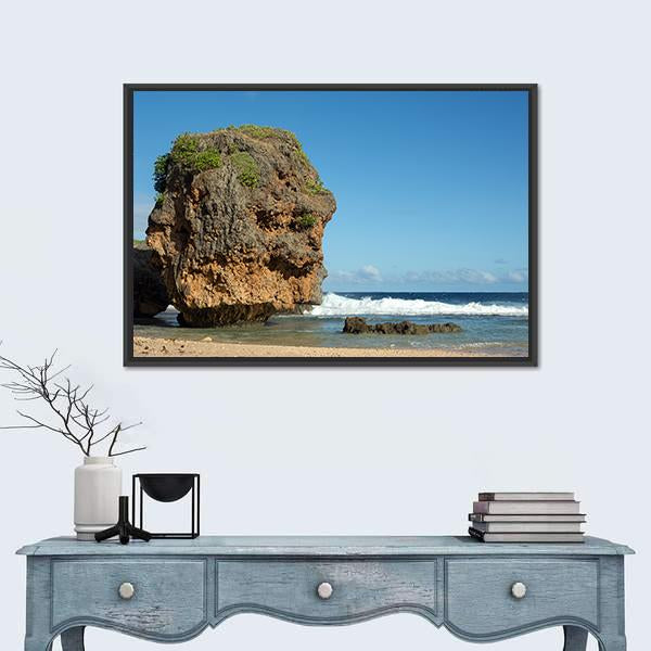 Sea In Saipan Island Canvas Wall Art-1 Piece-Floating Frame-24&quot; x 16&quot;-Tiaracle