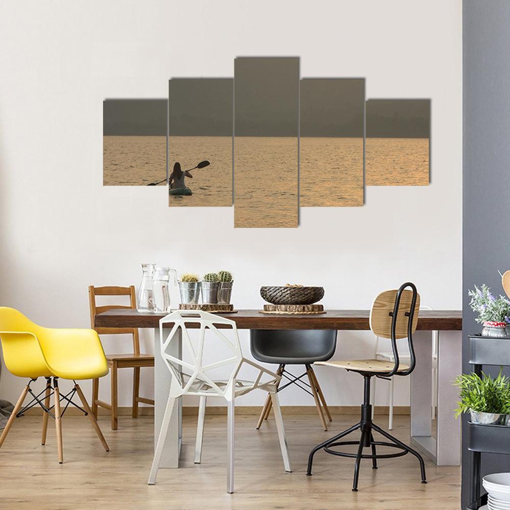 Sea Kayaking At Sunrise Canvas Wall Art-3 Horizontal-Gallery Wrap-37" x 24"-Tiaracle