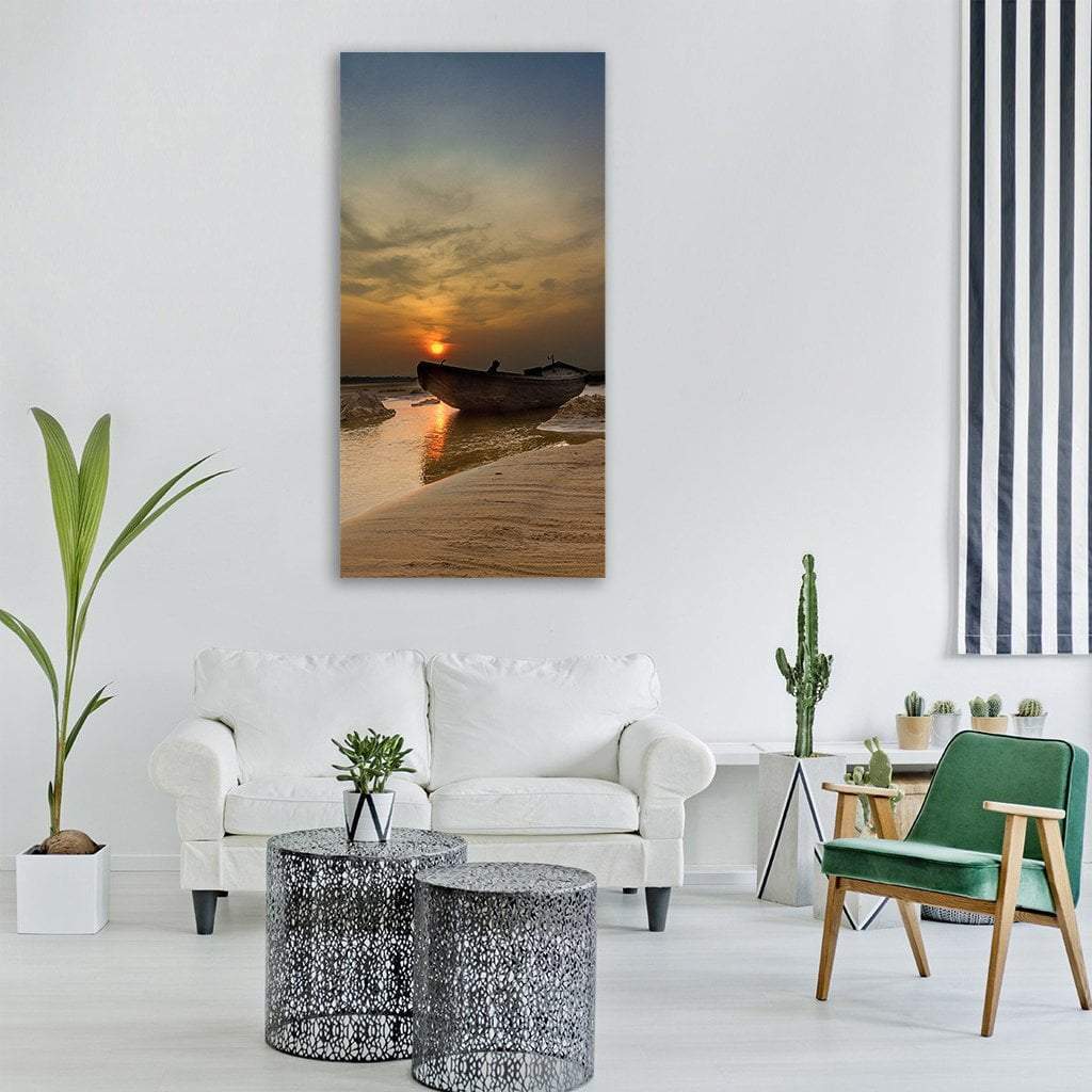 Sea Landscape At Evening Sunset Vertical Canvas Wall Art-3 Vertical-Gallery Wrap-12" x 25"-Tiaracle