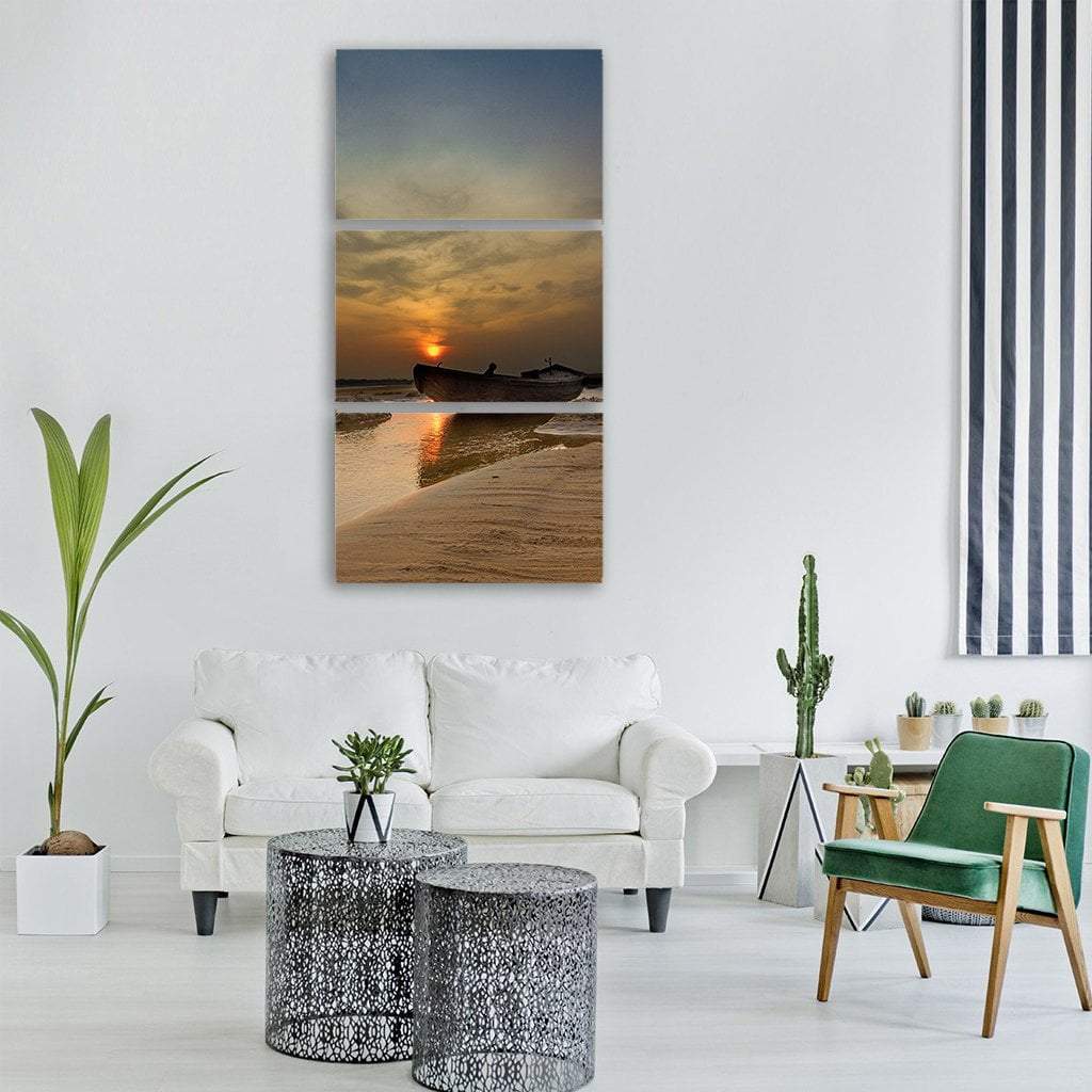 Sea Landscape At Evening Sunset Vertical Canvas Wall Art-3 Vertical-Gallery Wrap-12" x 25"-Tiaracle