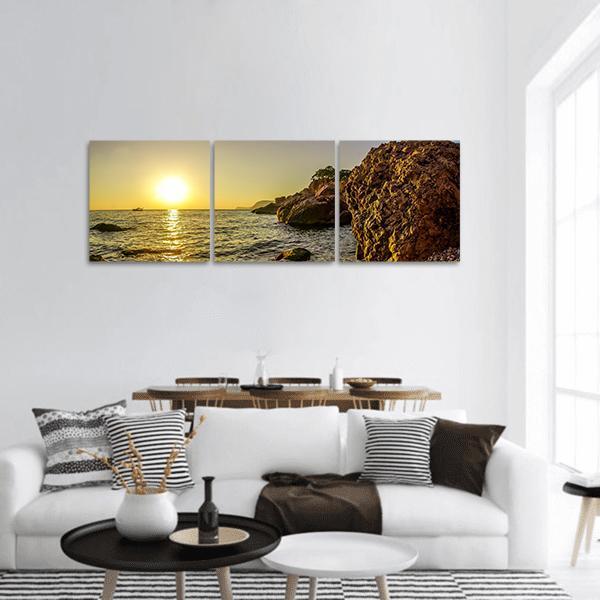 Sea Landscape At Sunset Panoramic Canvas Wall Art-3 Piece-25" x 08"-Tiaracle