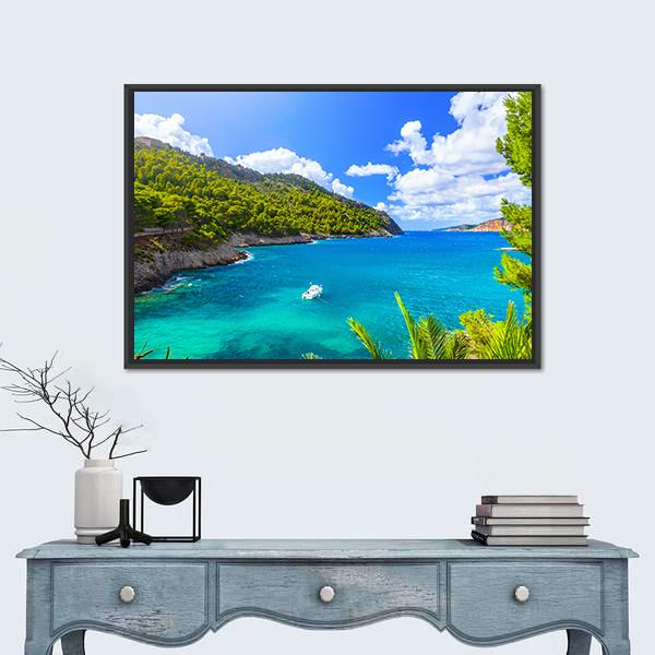 Sea Landscape In Kefalonia Canvas Wall Art-1 Piece-Floating Frame-24" x 16"-Tiaracle