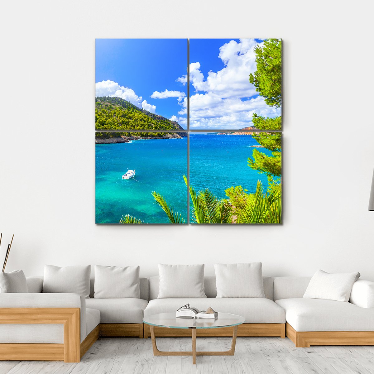 Sea Landscape In Kefalonia Canvas Wall Art-4 Square-Gallery Wrap-17" x 17"-Tiaracle