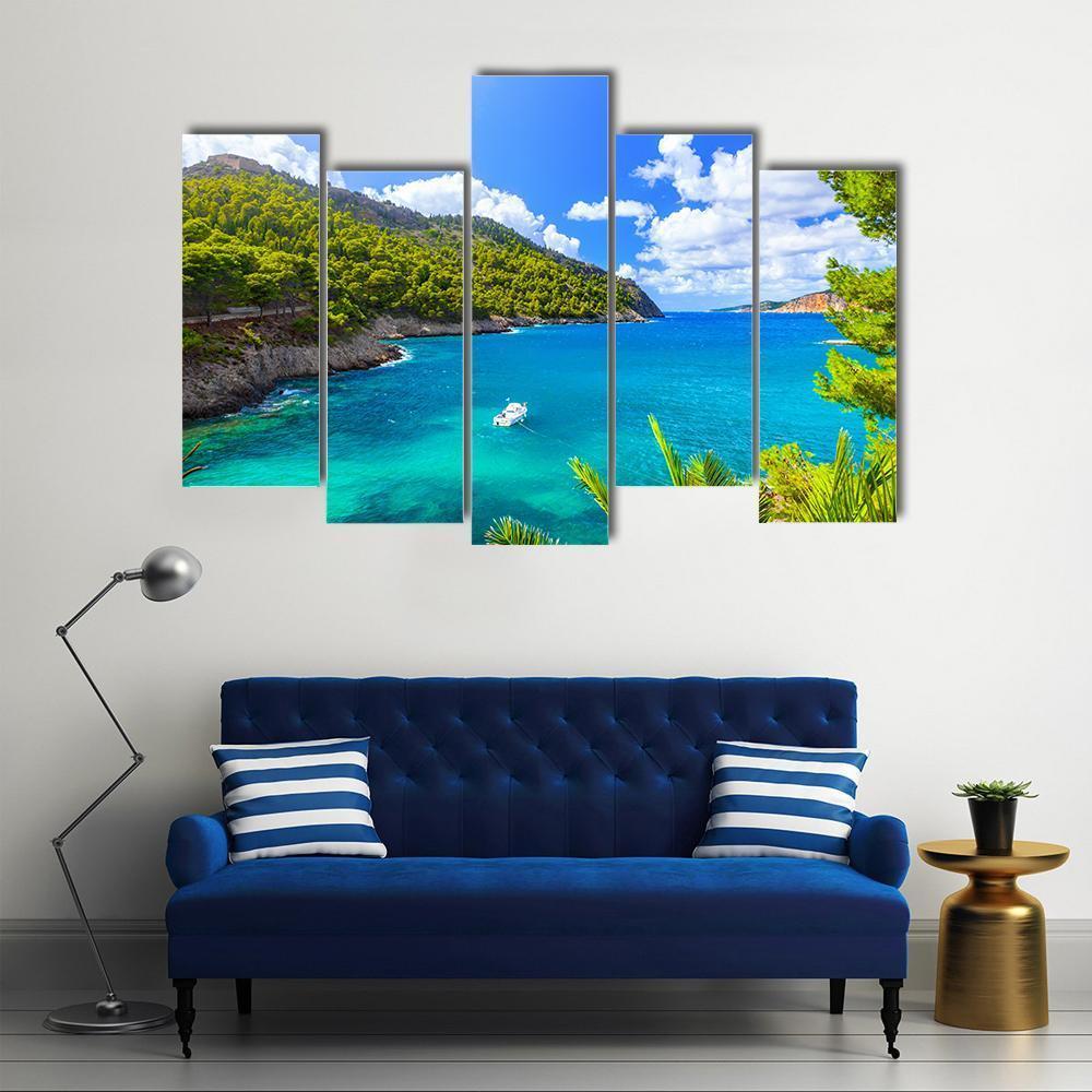 Sea Landscape In Kefalonia Canvas Wall Art-5 Pop-Gallery Wrap-47" x 32"-Tiaracle
