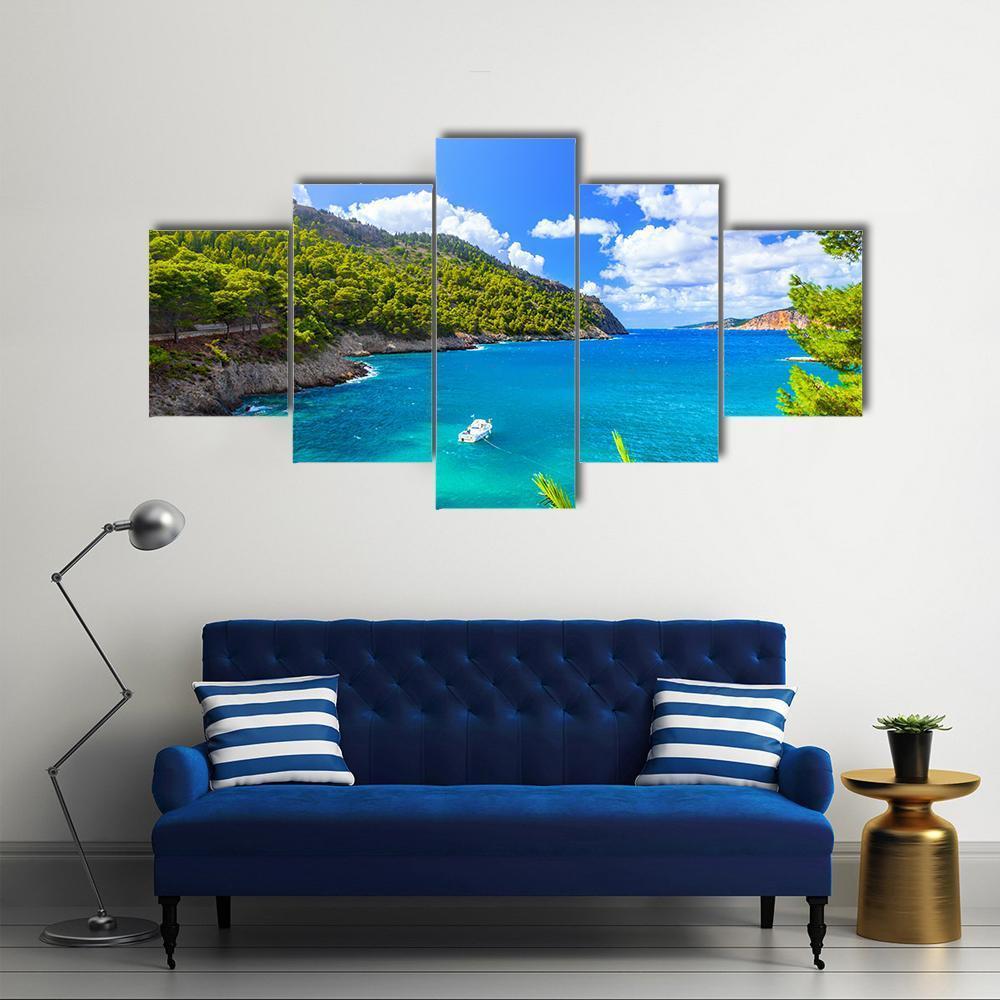 Sea Landscape In Kefalonia Canvas Wall Art-5 Star-Gallery Wrap-62" x 32"-Tiaracle