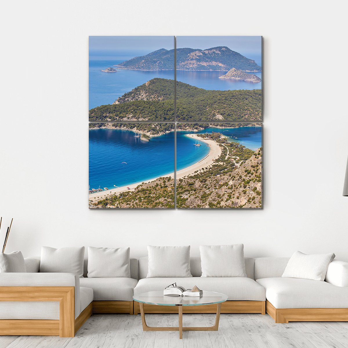 Sea Landscape View Of Beach Canvas Wall Art-4 Square-Gallery Wrap-17" x 17"-Tiaracle