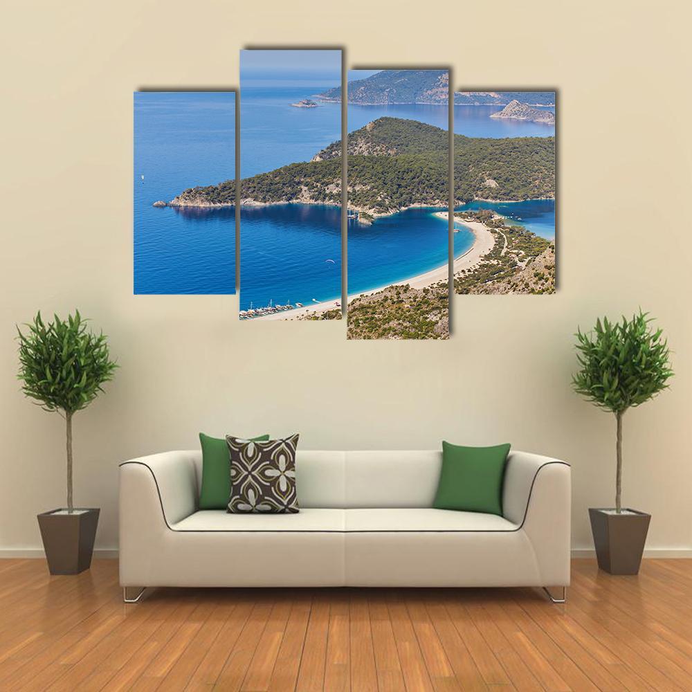 Sea Landscape View Of Beach Canvas Wall Art-4 Pop-Gallery Wrap-50" x 32"-Tiaracle