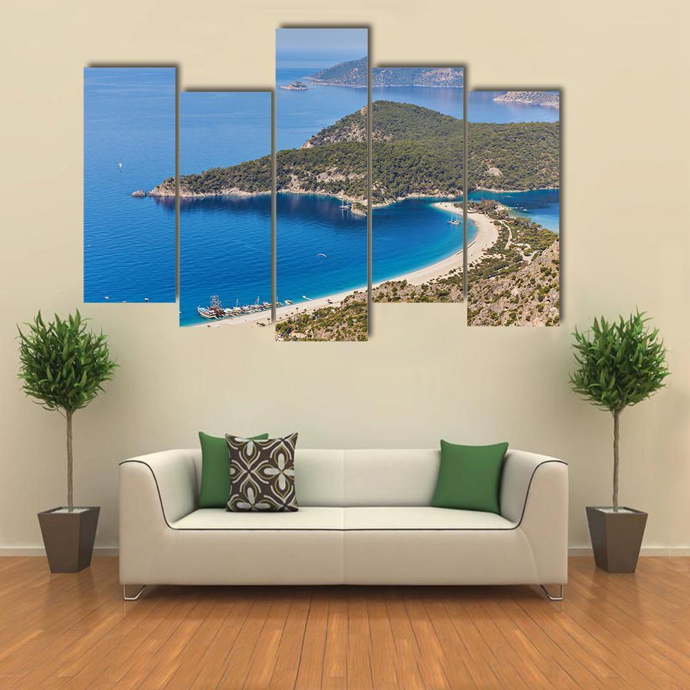 Sea Landscape View Of Beach Canvas Wall Art-5 Pop-Gallery Wrap-47" x 32"-Tiaracle