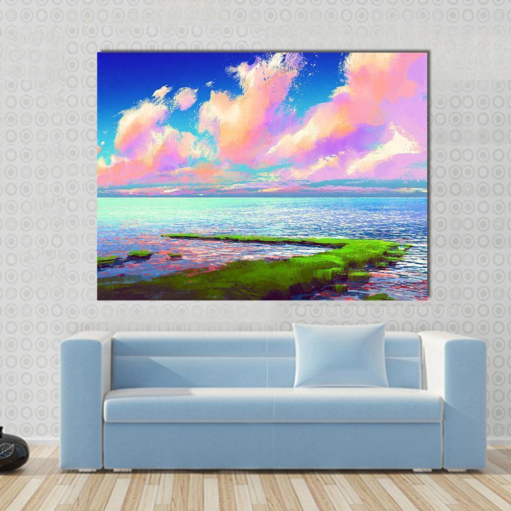 Sea Painting Canvas Wall Art-4 Horizontal-Gallery Wrap-34" x 24"-Tiaracle