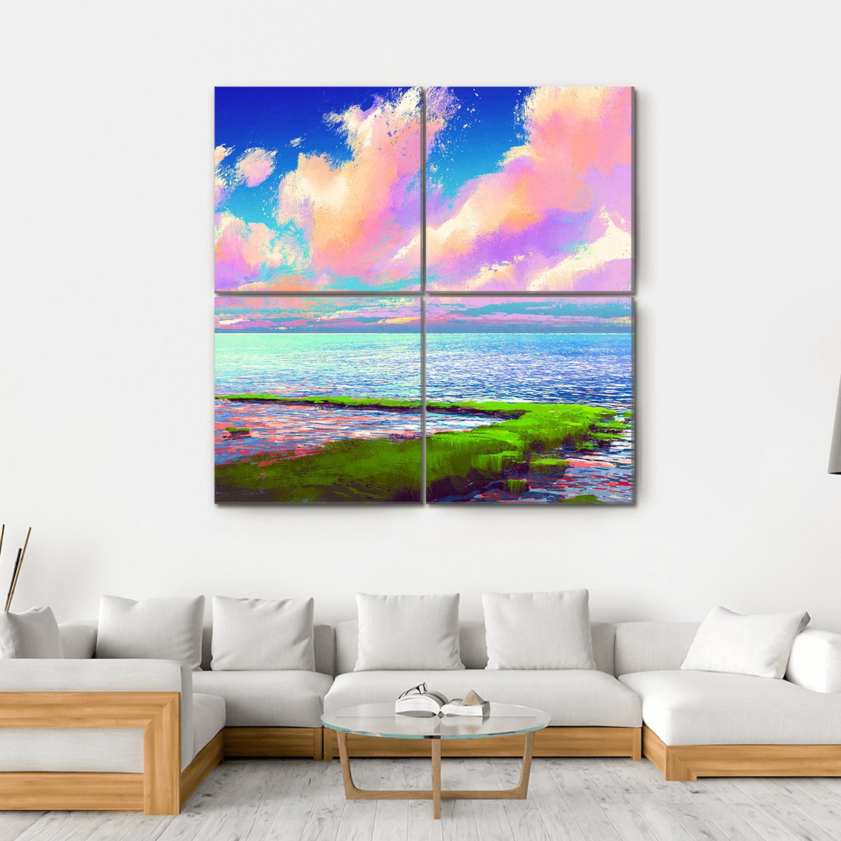 Sea Painting Canvas Wall Art-4 Square-Gallery Wrap-17" x 17"-Tiaracle