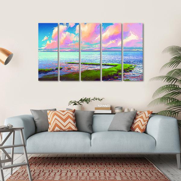 Sea Painting Canvas Wall Art-5 Horizontal-Gallery Wrap-22" x 12"-Tiaracle