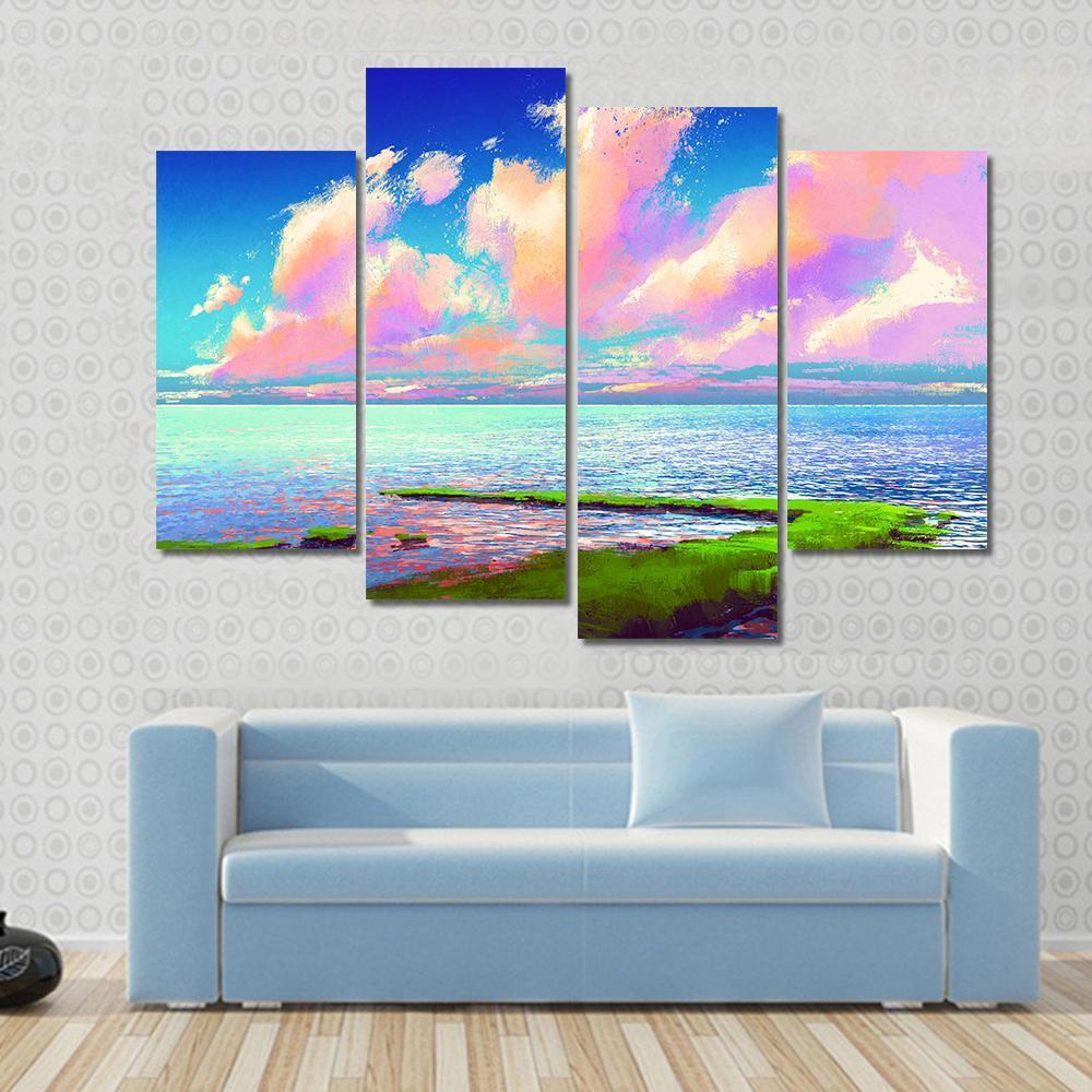 Sea Painting Canvas Wall Art-4 Pop-Gallery Wrap-50&quot; x 32&quot;-Tiaracle