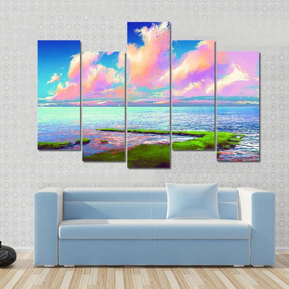 Sea Painting Canvas Wall Art-5 Pop-Gallery Wrap-47&quot; x 32&quot;-Tiaracle