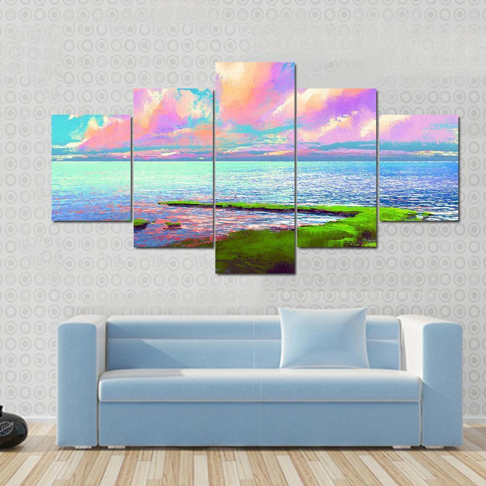 Sea Painting Canvas Wall Art-5 Pop-Gallery Wrap-47" x 32"-Tiaracle