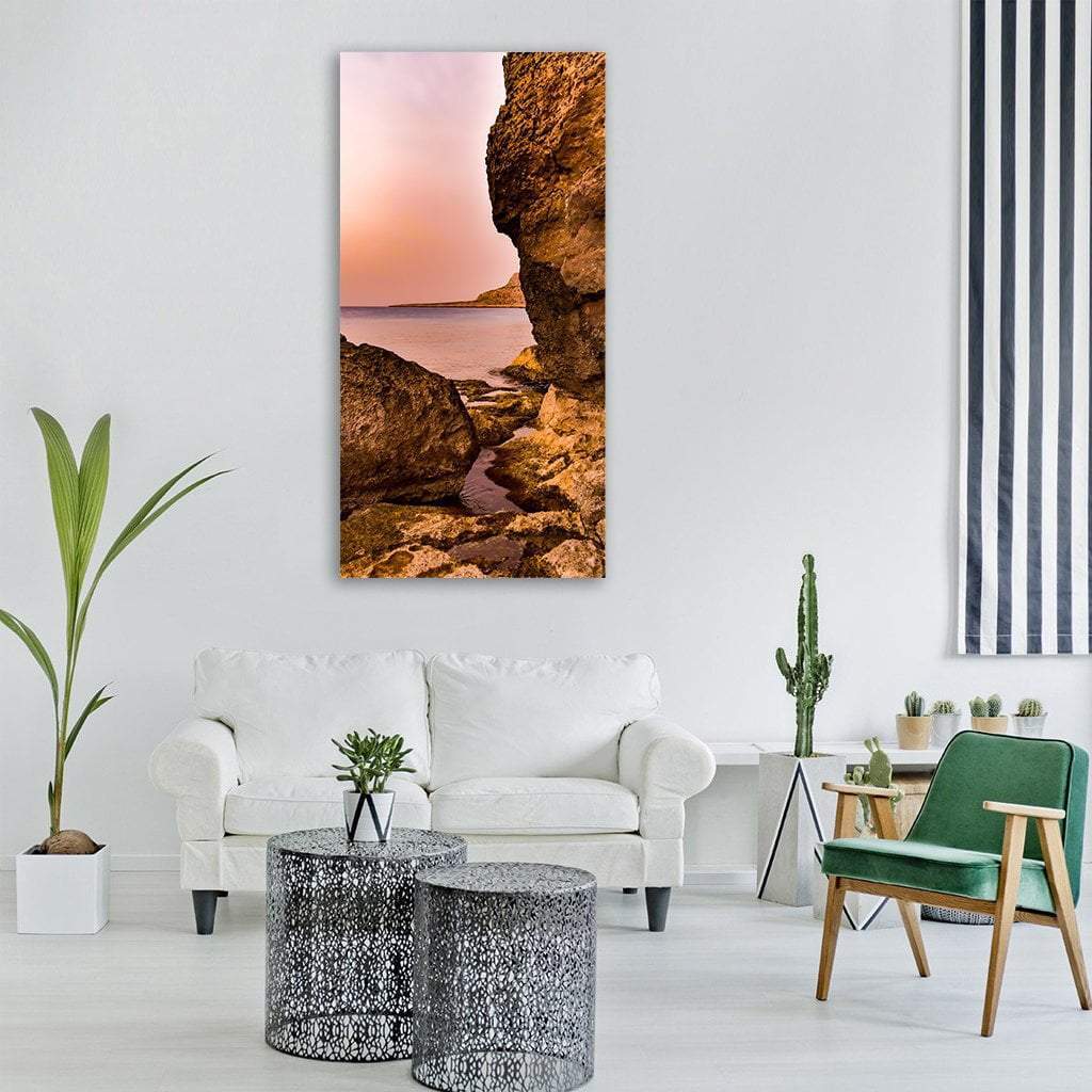 Sea Rock In Cyprus Vertical Canvas Wall Art-3 Vertical-Gallery Wrap-12" x 25"-Tiaracle