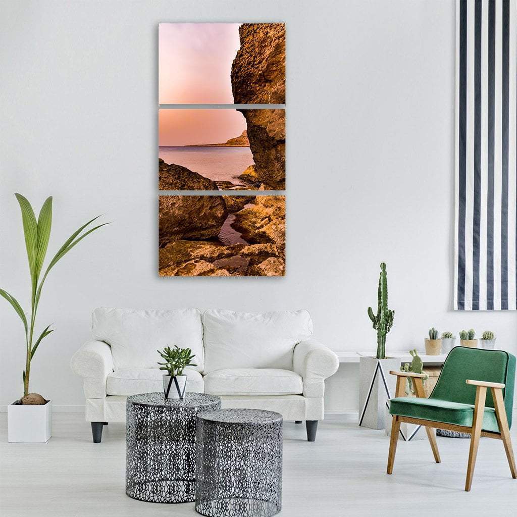 Sea Rock In Cyprus Vertical Canvas Wall Art-3 Vertical-Gallery Wrap-12" x 25"-Tiaracle