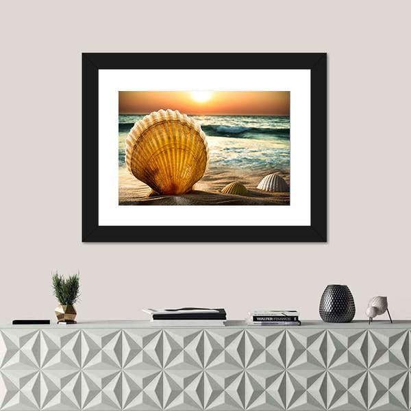 Sea Shells In The Sand Canvas Wall Art-1 Piece-Framed Print-20" x 16"-Tiaracle