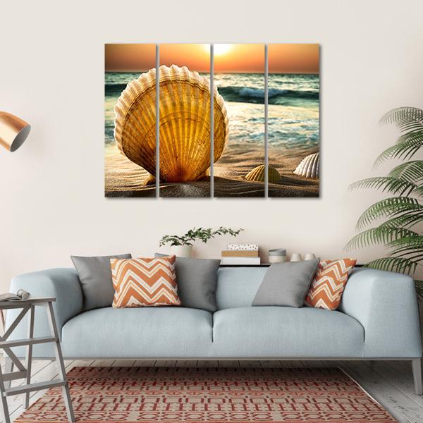 Sea Shells In The Sand Canvas Wall Art-4 Horizontal-Gallery Wrap-34" x 24"-Tiaracle