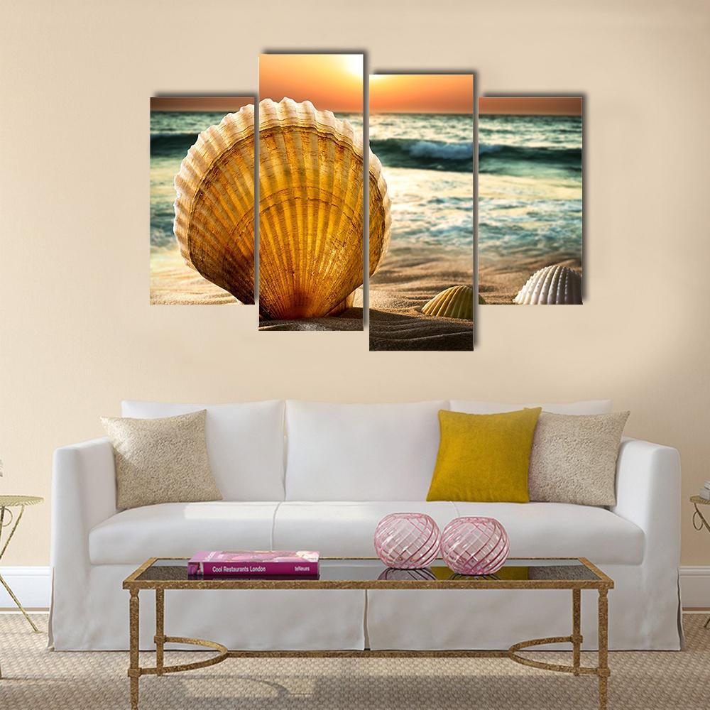 Sea Shells In The Sand Canvas Wall Art-4 Pop-Gallery Wrap-50" x 32"-Tiaracle