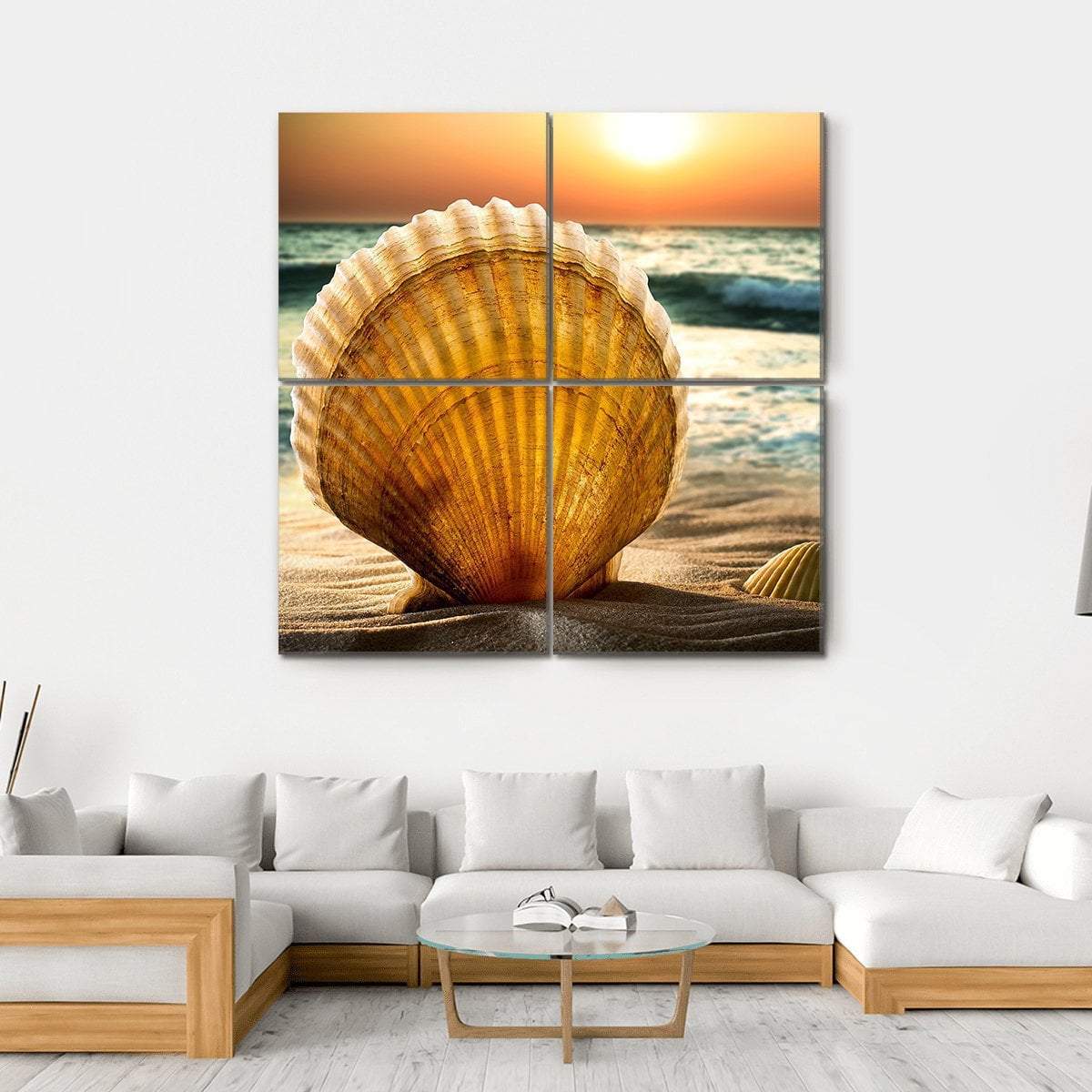 Sea Shells In The Sand Canvas Wall Art-4 Square-Gallery Wrap-17" x 17"-Tiaracle