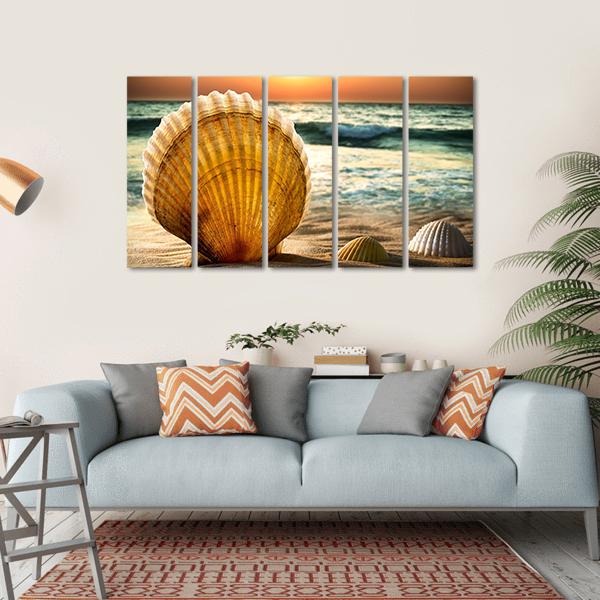 Sea Shells In The Sand Canvas Wall Art-5 Horizontal-Gallery Wrap-22" x 12"-Tiaracle