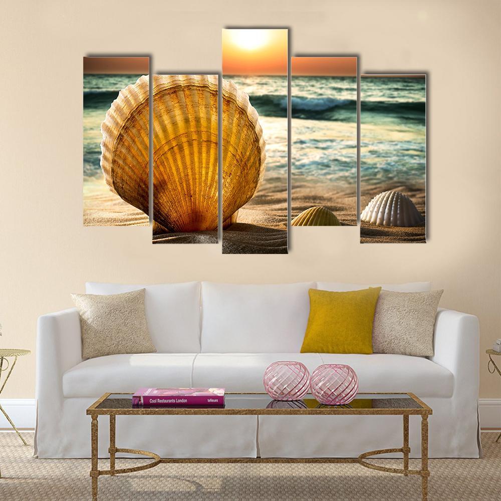 Sea Shells In The Sand Canvas Wall Art-5 Pop-Gallery Wrap-47" x 32"-Tiaracle