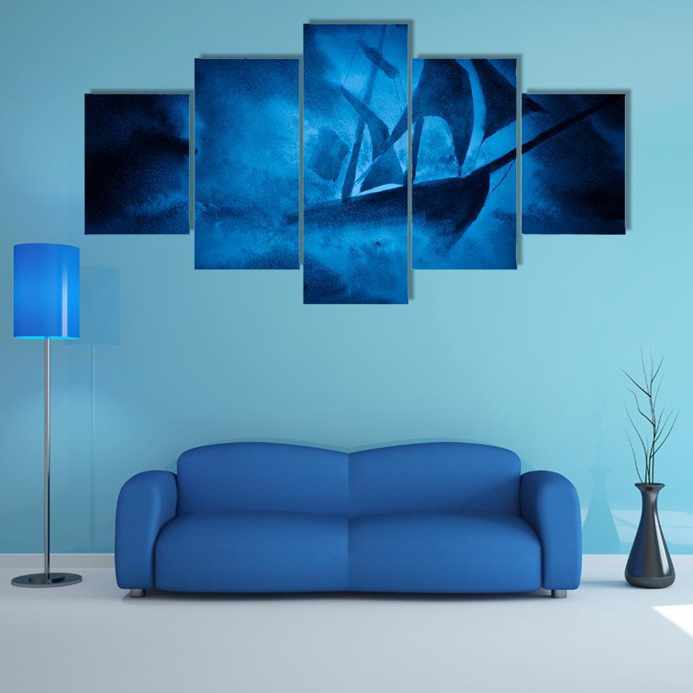 Sea Storm And The Ship Canvas Wall Art-5 Pop-Gallery Wrap-47" x 32"-Tiaracle