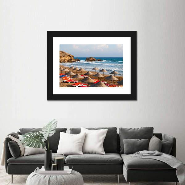 Sea Sun Beach In Cyprus Canvas Wall Art-1 Piece-Framed Print-20" x 16"-Tiaracle