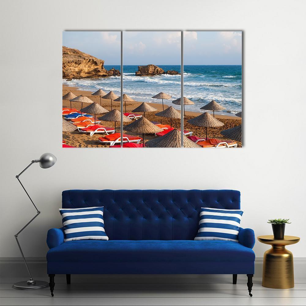 Sea Sun Beach In Cyprus Canvas Wall Art-3 Horizontal-Gallery Wrap-37" x 24"-Tiaracle