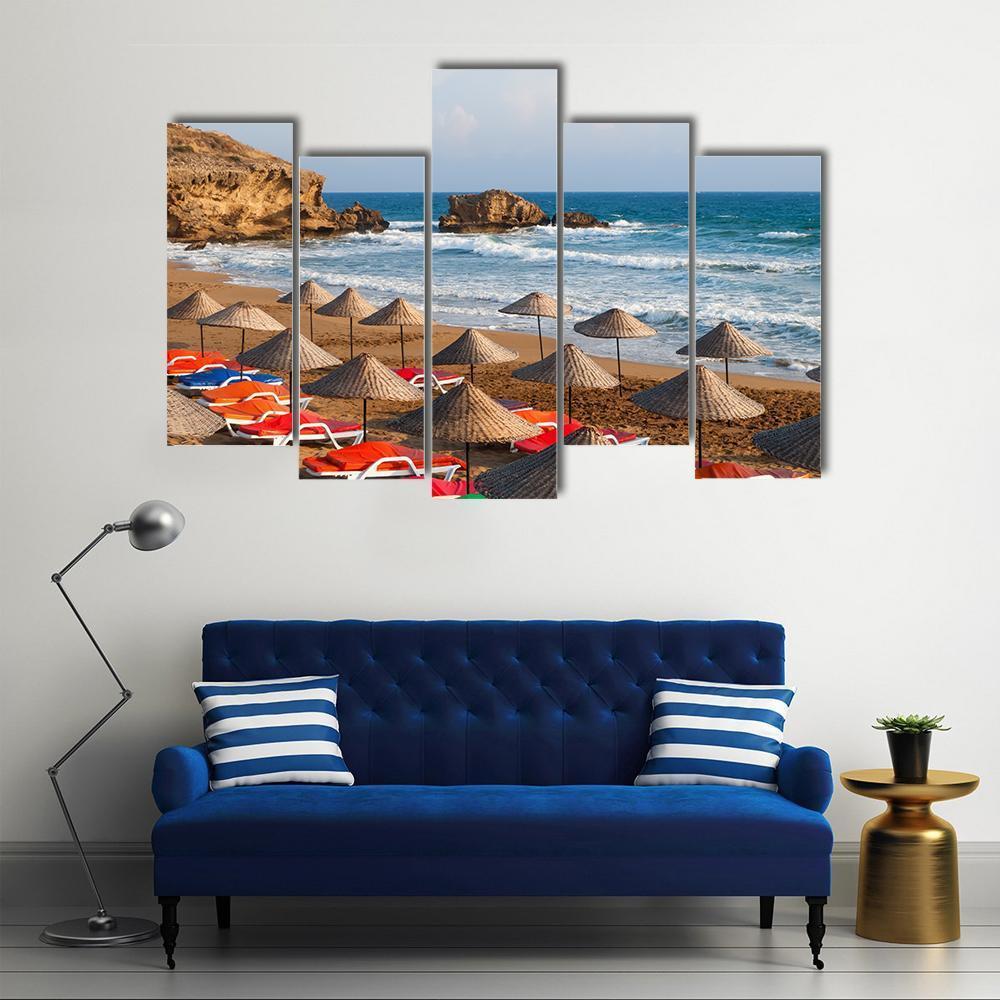 Sea Sun Beach In Cyprus Canvas Wall Art-5 Pop-Gallery Wrap-47" x 32"-Tiaracle