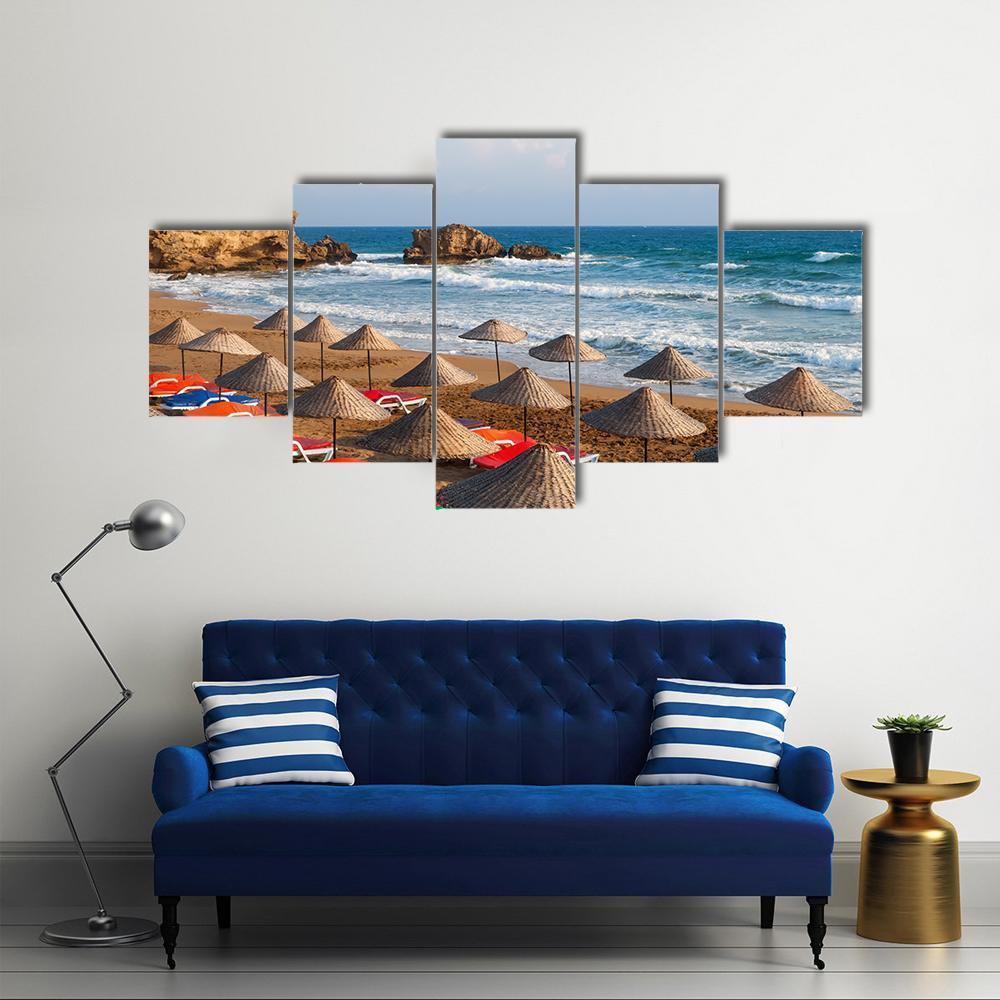 Sea Sun Beach In Cyprus Canvas Wall Art-5 Star-Gallery Wrap-62" x 32"-Tiaracle