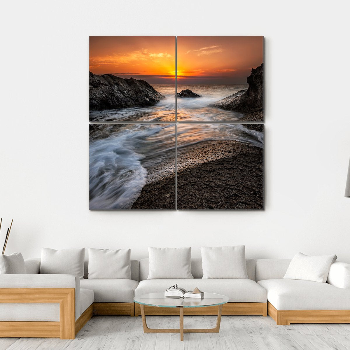 Sea Sunrise At The Black Sea Coast In Bulgaria Canvas Wall Art-4 Square-Gallery Wrap-17" x 17"-Tiaracle
