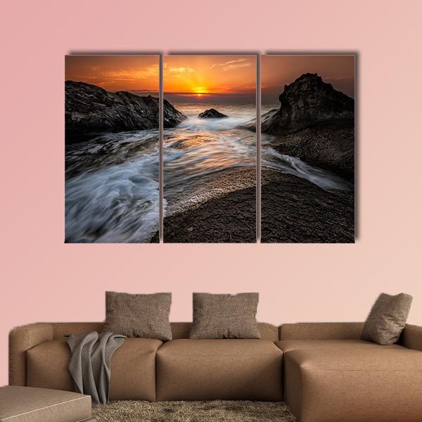 Sea Sunrise At The Black Sea Coast In Bulgaria Canvas Wall Art-3 Horizontal-Gallery Wrap-37" x 24"-Tiaracle