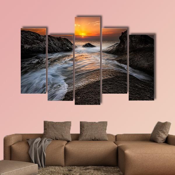 Sea Sunrise At The Black Sea Coast In Bulgaria Canvas Wall Art-5 Pop-Gallery Wrap-47" x 32"-Tiaracle