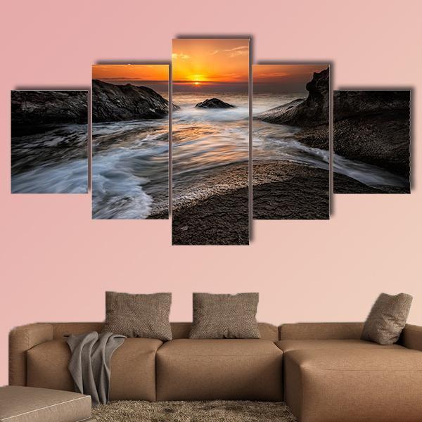 Sea Sunrise At The Black Sea Coast In Bulgaria Canvas Wall Art-5 Star-Gallery Wrap-62" x 32"-Tiaracle