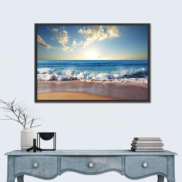 Sea Sunset In Olympic Park Coast Canvas Wall Art-1 Piece-Floating Frame-24" x 16"-Tiaracle