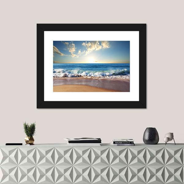 Sea Sunset In Olympic Park Coast Canvas Wall Art-1 Piece-Framed Print-20" x 16"-Tiaracle