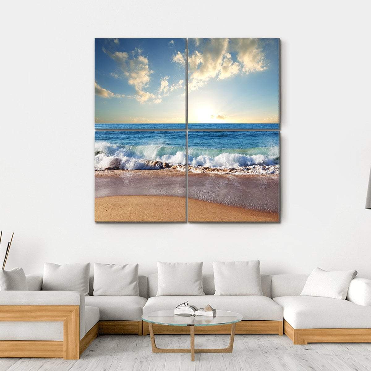 Sea Sunset In Olympic Park Coast Canvas Wall Art-4 Square-Gallery Wrap-17" x 17"-Tiaracle
