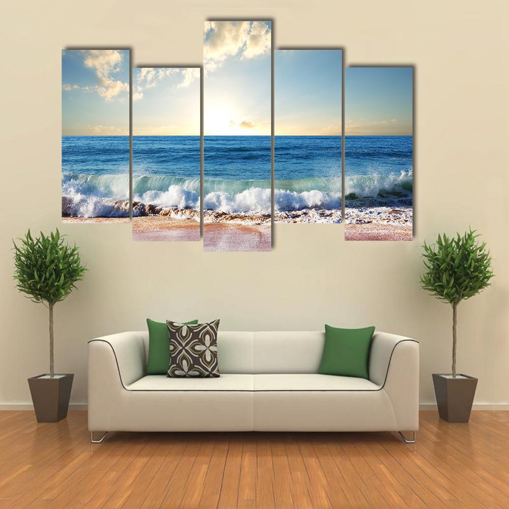 Sea Sunset In Olympic Park Coast Canvas Wall Art-5 Pop-Gallery Wrap-47" x 32"-Tiaracle